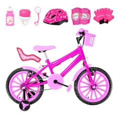 Bicicleta Infantil Aro 16 Nylon + Kit Premium Pink E Rosa