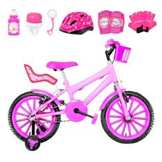 Bicicleta Infantil Aro 16 Nylon + Kit Premium Rosa E Pink