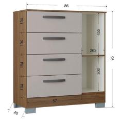 Cômoda 868 4 Gavetas e 1 Porta com Guarda Roupa Solteiro Córdoba 4 Portas Castanho Off White - Poquema