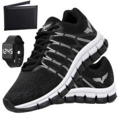 Tênis Corrida Masculino Sapato Relogio e Carteira Caminhada-Masculino