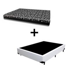 Cama Box Casal 138 Tecido Sintético Branco com Colchão Belize Bello Box - D33 Preto 57x138x188