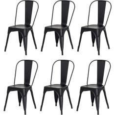 Kit 6 Cadeiras Tolix Iron Design Preto Fosco Aço Industrial Sala Cozinha Jantar Bar