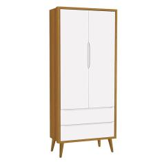 Guarda Roupa Infantil 2 Portas Theo Retrô Branco/savana Com Pés Amadeirado - Reller Móveis Branco/savana