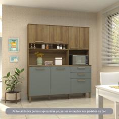 Cozinha Compacta 7 Portas E 2 Gavetas Com Tampo Luciane Móveis Carvalho Avelã Cinza Supremo