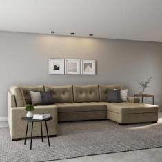 Sofá de Canto 6 Lugares com Chaise Direito Mônaco Suede Animale Cinza 