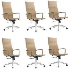 Kit 6 Cadeiras Escritório Presidente Esteirinha material sintético Man