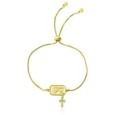 Pulseira Pingente Cruz Da Fé Banhada Em Ouro Amarelo 18 K - 1080013 -