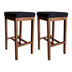 Kit 2 Banquetas Alta Bali para Bancada 74 Cm Madeira Maciça Castanho Suede Preto CCS