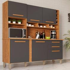 Armário De Cozinha 6 Portas 2 Gavetas Alexia Top Imop Móveis Cinamomo Com Grafite