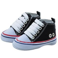 Tênis Masculino com Ilhós e Atacador - Brim e Sintético - Preto/Branco