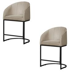 Kit 02 Banco Banqueta Poltrona Mia Base Metal Preta Veludo - Fina Mobí