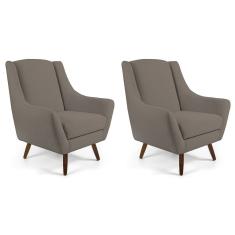 Kit 02 Poltronas Decorativas Sala de Estar Pés de Madeira Naomi Veludo Bege Gran Belo