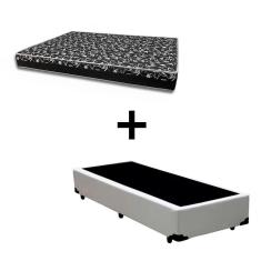 Cama Box Solteiro 88 Tecido Sintético Branco Com Colchão Belize Bello Box - D33 Preto 57x88x188