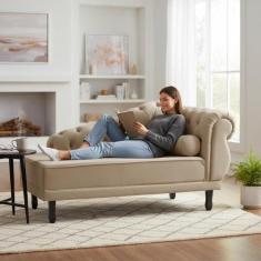Recamier Decorativo Divã Larissa Lado Esquerdo Suede Capuccino Pés Mad