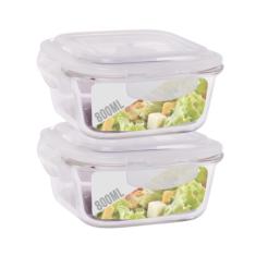 Jogo 2 Pote Vidro 800ML Forno Microondas Quadrado Hermetico