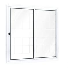 Janela de Correr Aço 2 Folhas com Grade Quadrada Riobras  100cmx100cm Branco