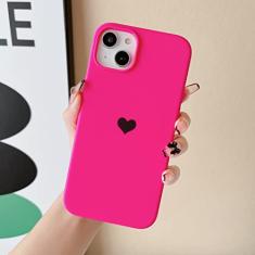 Jmltech Capa de silicone para iPhone 15 Plus com coração feminino híbrido com forro de microfibra macio antiarranhões capas protetoras para iPhone 15 Plus rosa