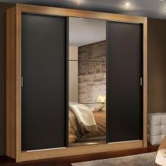 Guarda Roupa Casal Madesa Lyon 3 Portas de Correr com Espelho 2 Gavetas - Rustic/Preto