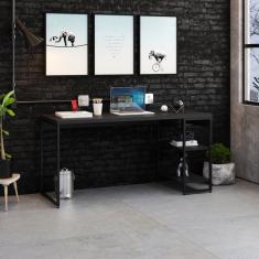 Escrivaninha Com Estante Baixa 2 Prateleiras Estilo Industrial 150cm Active Yescasa Preto Onix
