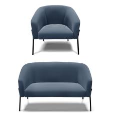 Sofá Namoradeira E Poltrona Pé De Ferro Preto Stella Suede D03 - D'rossi Cor Azul Marinho