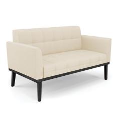 Sofá Namoradeira 2 Lugares Base De Madeira Preto Elisa Linho Bege A19 D03 - D'rossi