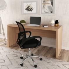 Mesa Para Escritório 163cm Me4109 Com Cadeira Diretor Tela Mesh Tok 3310 Amendoa