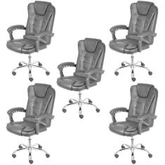 Kit 5 Cadeiras Escritório Presidente Estofada material sintético Jacar