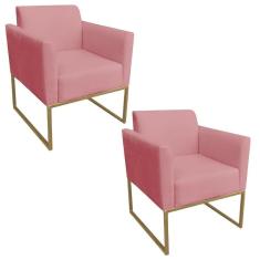 Kit 2 Poltronas Decorativas Base Industrial Dourada Maressa S17 Suede Rosê - Ibiza