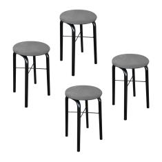 Kit 04 Banquetas Baixa Manu Suede - D'Rossi Grafite