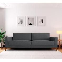 Sofá 4 Lugares 260cm Break Estilo Moderno Linho Pés em Madeira Maciça 