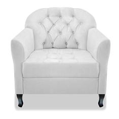 Poltrona Cadeira Sofá Julia com Botonê para Sala de Estar Recepção Quarto Escritório Corano Branco - AM Decor