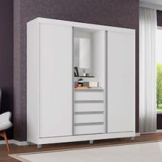 Guarda-Roupa Bartira Fortaleza II com Espelho, 2 Portas de Correr, 4 Gavetas - 184,5 cm de Largura