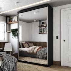 Guarda-roupa Solteiro 100% Mdf Bp com 2 Portas de Espelho Preto