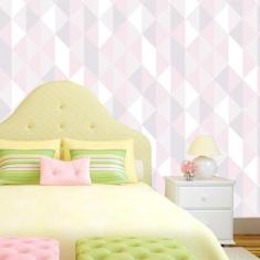 Papel Parede Triângulos Rosa Cinza Branco Autocolante Sala - LRP