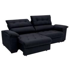 Sofá 3 Lugares Retrátil e Reclinável Piemont Suede Preto 200 cm