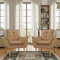 Kit 02 Poltrona Opala decorativa pés palito capuccino - Porto Decor