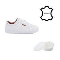 Tênis Couro Legitimo Branco Feminino Casual com Pasta de Limpeza-Feminino