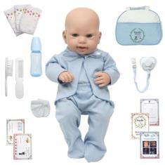 Boneco Reborn Careca 43cm Olhos Azuis Com Bolsa 15 Itens - Cegonha Reb