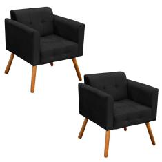 Kit 02 Poltronas Elisa Suede Preto Pés Palito D´rossi