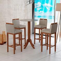 Kit 4 Banquetas Alta Estofadas + Mesa Bar Madeira Maciça Suede Bege CCS
