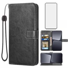 Asuwish Capa carteira compatível com Xiaomi 13 Pro, protetor de tela de vidro temperado e capa flip de couro, suporte para cartão, acessórios de celular, capas para celular para Mi 13Pro 5G, mulheres,