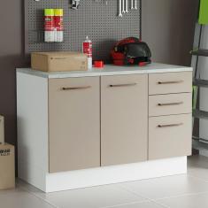 Balcão Multiuso 120cm 2 Portas 3 Gavetas Branco/Crema Agata Madesa