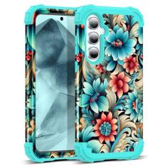 SleekCover Capa para Galaxy A35/A55 5G, 3 em 1, pintura a óleo, padrão floral, proteção resistente à prova de choque, amortecedor de borracha de silicone + capa protetora de plástico rígido para