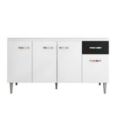 Balcão de Cozinha 4 Portas Gabriela 150 cm Branco e Preto Flex 1054 Co