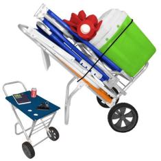 Carrinho De Praia Com Avanço E Mesa Para Caixa Térmica Cadeiras Smart 