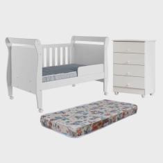 Quarto de Bebê com Berço Mini Cama com Colchão Slim e Cômoda de Bebê 100% Mdf 4 Gavetas Soft