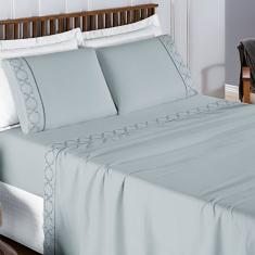 Jogo De Lençol Casal Padrão Infinity Bordado 300 Fios 4 Peças - Cinza