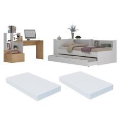 Conjunto Quarto Bicama com Colchão e Baú/Prateleira/Escrivaninha Multi