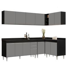Armário De Cozinha Modulado De Canto 6 Peças Cp32 Balcão Com Tampo Preto-cinza