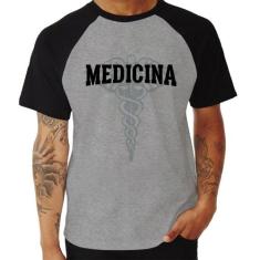 Camiseta Raglan Medicina - Foca na Moda, Cinza, Preto, GGG